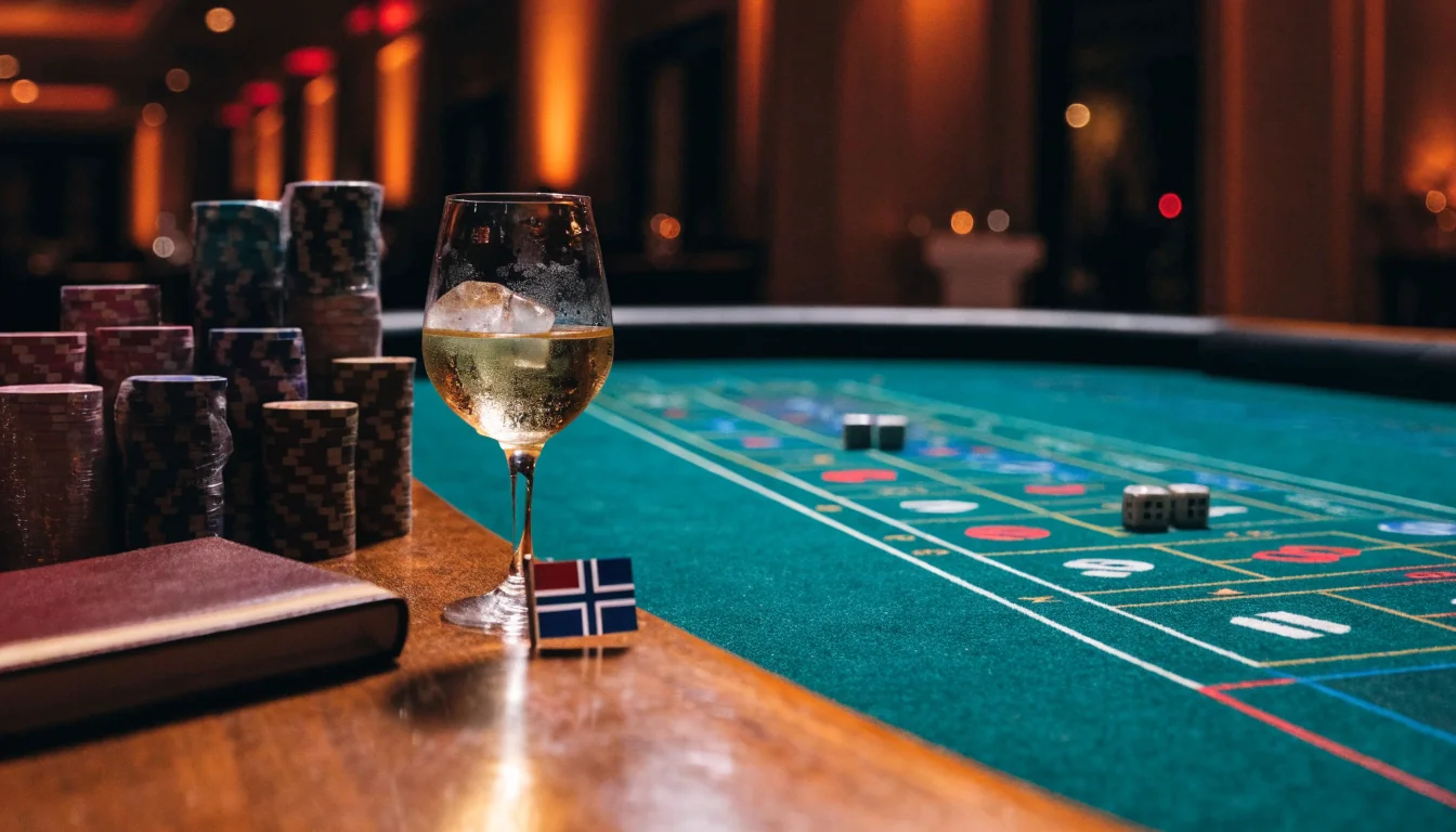 Crapspord med terninger og jetonger i et elegant casinomiljø