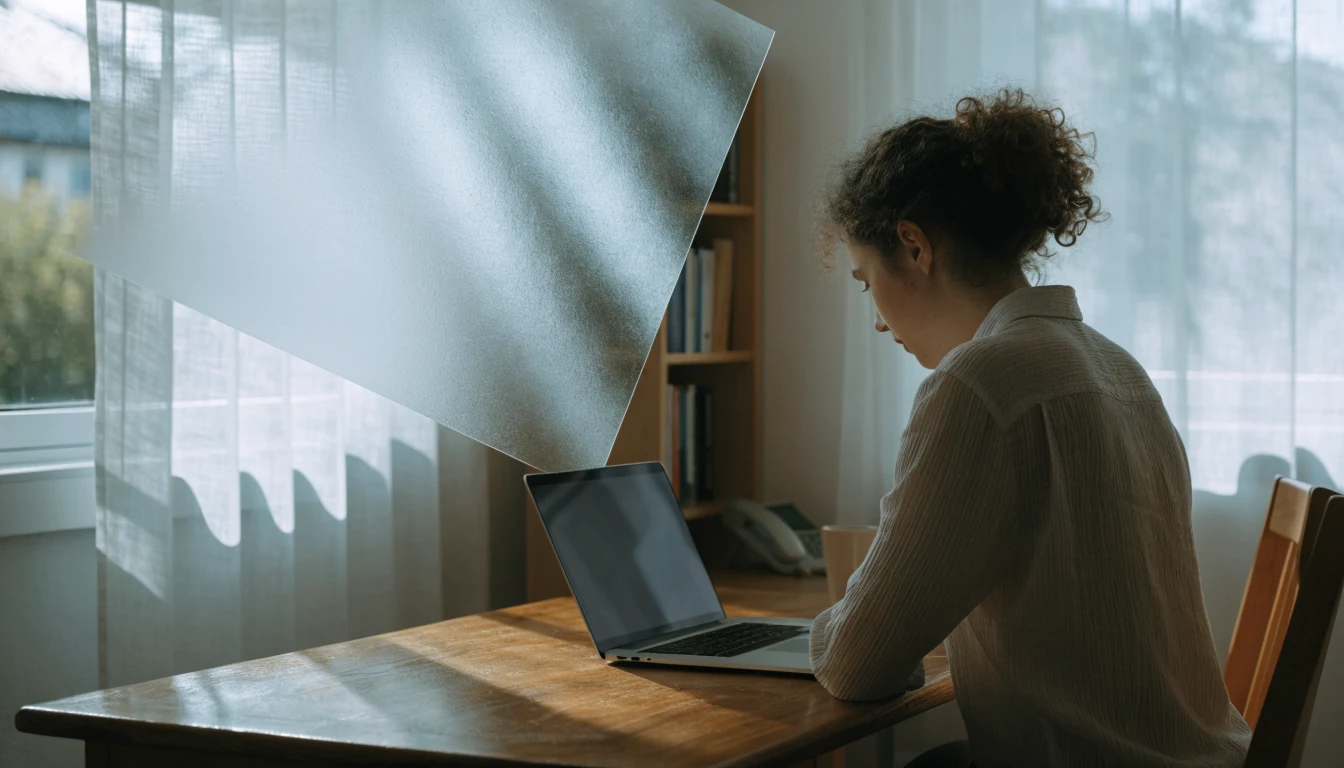 Person ved skrivebord med bærbar PC, symbol på personvern og datasikkerhet